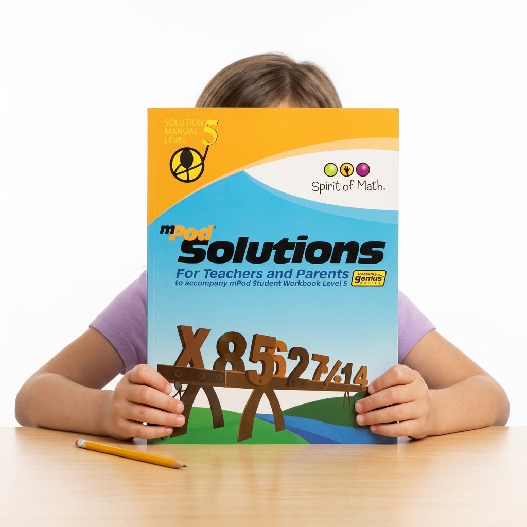 Math Problem of the Day (Solution Manual Level 5) — held by a young model