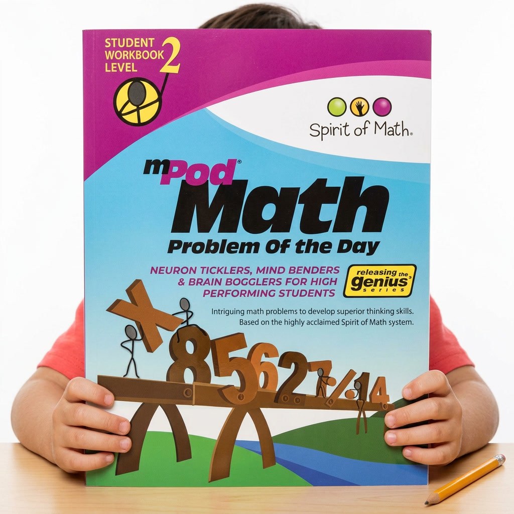 Math Problem of the Day (Student Workbook Level 2) — held by a young model
