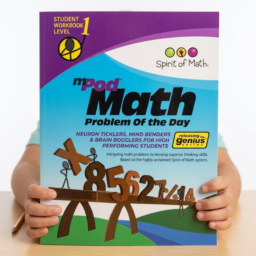 Math Problem of the Day (Student Workbook Level 1) — held by a young model
