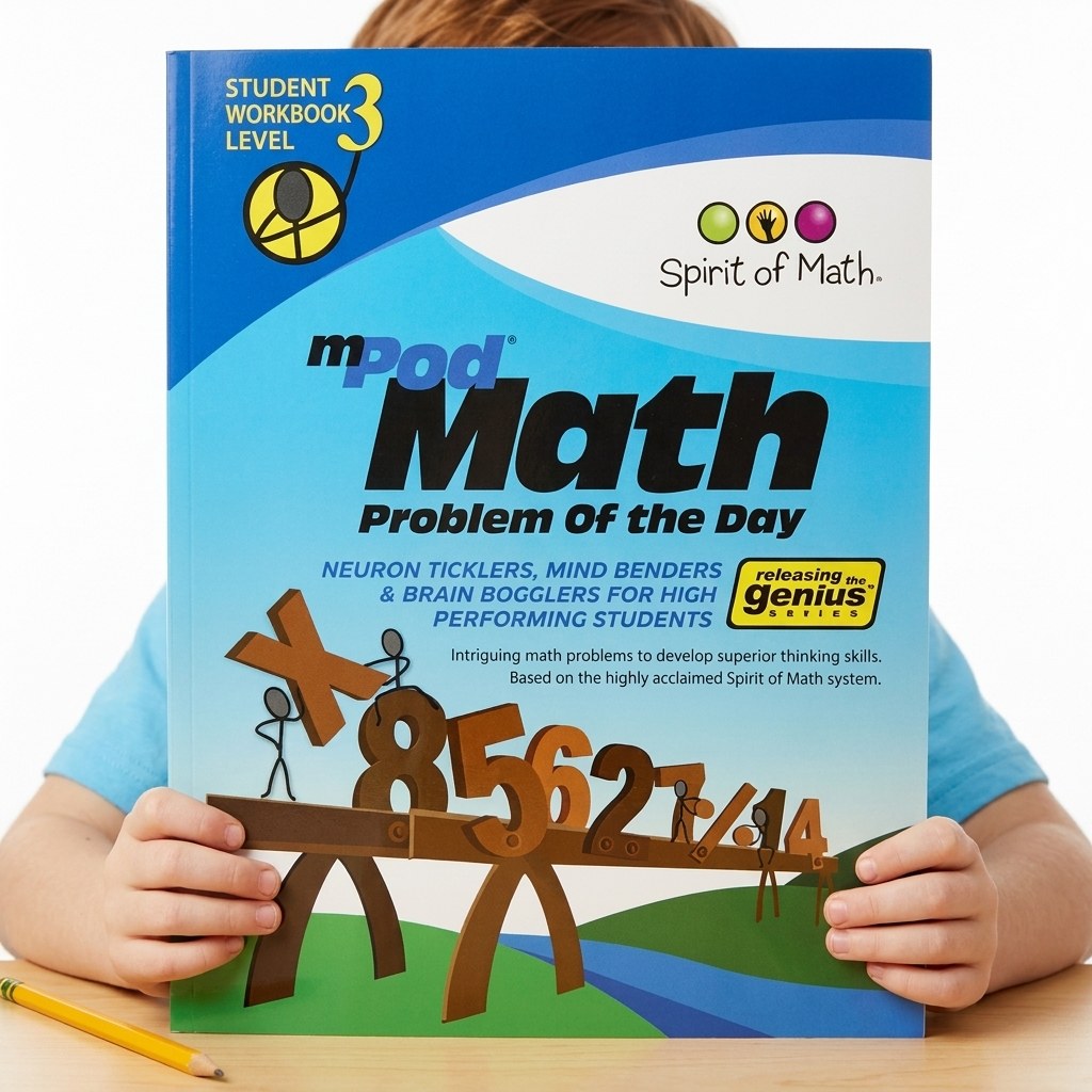 Math Problem of the Day (Student Workbook Level 3) — held by a young model
