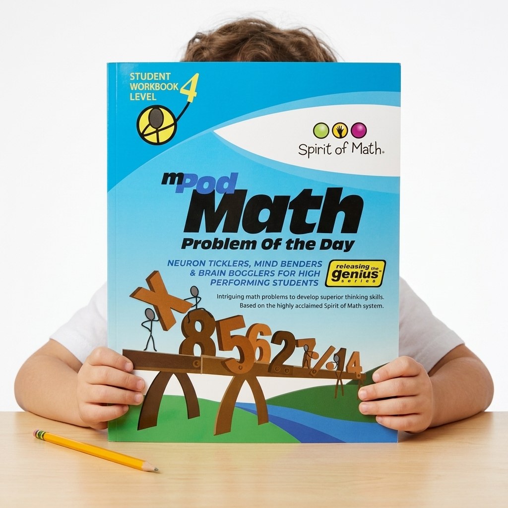 Math Problem of the Day (Student Workbook Level 4) — held by a young model