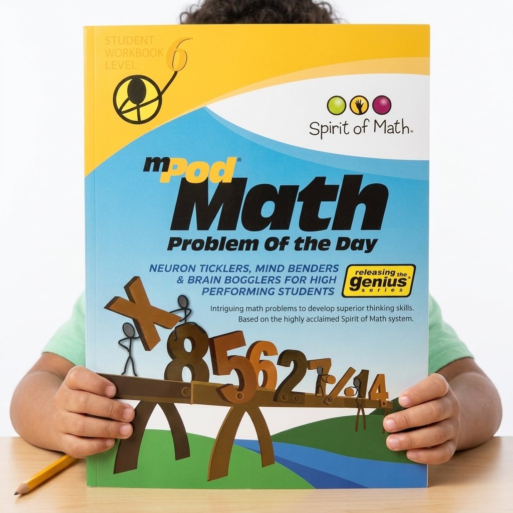Math Problem of the Day (Student Workbook Level 6) — held by a young model